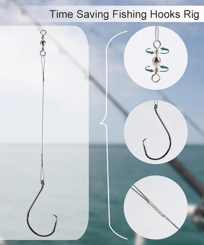 Miniatura 6 de Ganchos circulares de pesca para agua salada, 50 piezas, plataformas de gancho líder para lubina de bagre con ganchos compensados