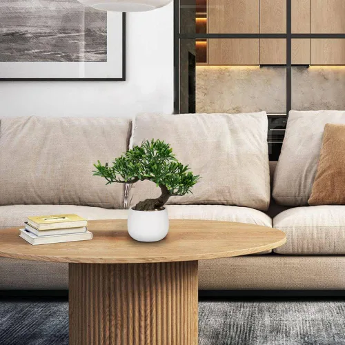 Miniatura 6 de DILATATA Árbol bonsái falso con planta de enebro zen, bonsái artificial de 10 pies de alto con maceta de cerámica blanca decorada con guijarros, 10