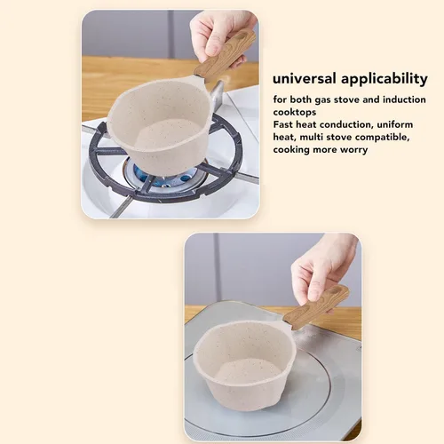 Miniatura 5 de Sartén antiadherente con boquilla para verter, olla de leche pequeña, fácil de usar, fondo plano blanco, multimini, juego multiusos para la cocina