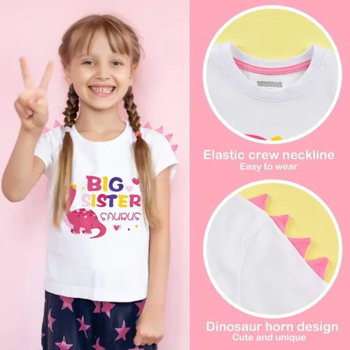 Miniatura 3 de WAWSAM Camiseta promocionada de dinosaurio con anuncio de hermana grande para niñas pequeñas