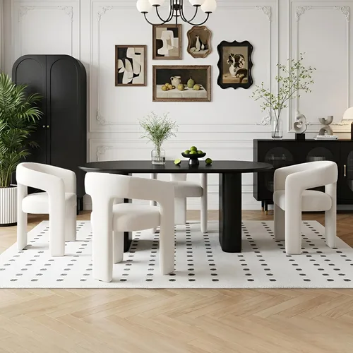 Miniatura 12 de Silla de Comedor Moderna de Chenilla Tipo Barril Tapizada en Tela, Silla de Comedor con Brazo, Cómoda Silla Auxiliar de Acento para Cocina/Sala