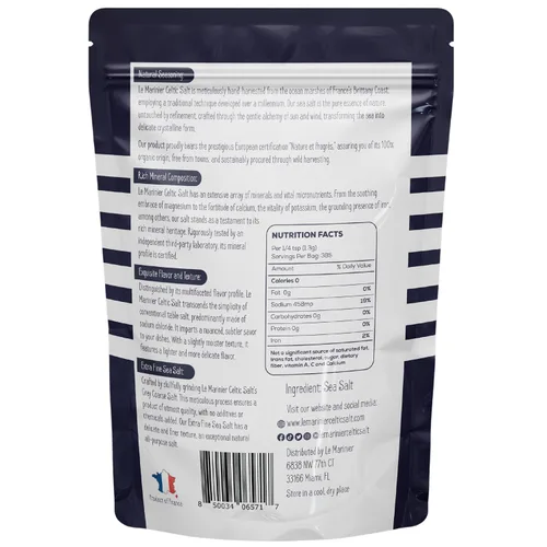 Miniatura 2 de Le Marinier Sal celta orgánica extra fina, 1.1 lb - 18oz. Rica en minerales 100% natural y sin refinar. Sal marina francesa con más de 82 minerales