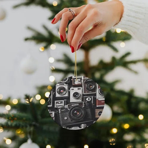 Miniatura 5 de Retro Cool Camera CollectionChristmas Ornaments Christmas Round Ceramic Pendant Christmas Hanging Decor for Women Men Xmas Tree Decorations Keepsake
