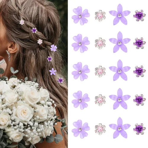 Miniatura 8 de YISSION Mini pinzas para el cabello negras con flores surtidas para mujeres y niñas, 20 pasadores de pelo florales de cristal, accesorios elegantes