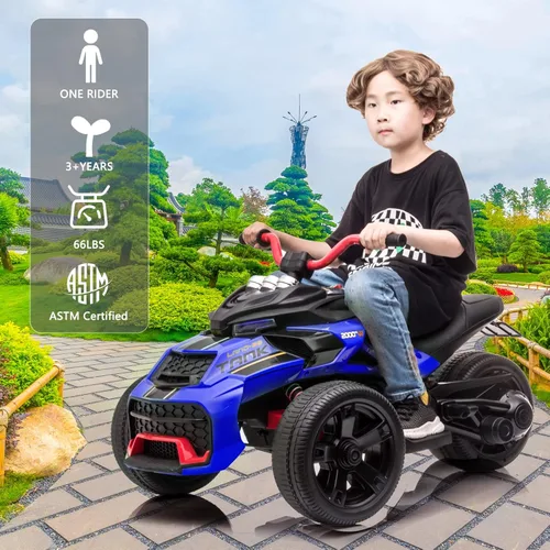 Miniatura 4 de Motocicleta ATV montable de 24V para niños de 3 ruedas con luces LED, auto eléctrico montable para niños con neumático de EVA polimerizado de Azul
