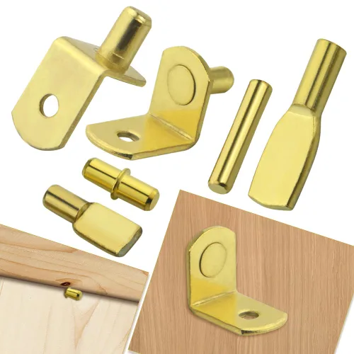Miniatura 6 de WMYCONGCONG Juego surtido de 120 clavijas de 4 estilos, juego surtido de pasadores de estante, clavijas de metal niqueladas doradas para gabinetes