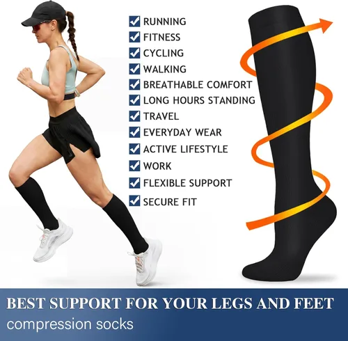 Miniatura 6 de Calcetines de compresión para mujeres y hombres circulación (3 pares) son el mejor apoyo para correr, atletismo, ciclismo, senderismo 01 Negro