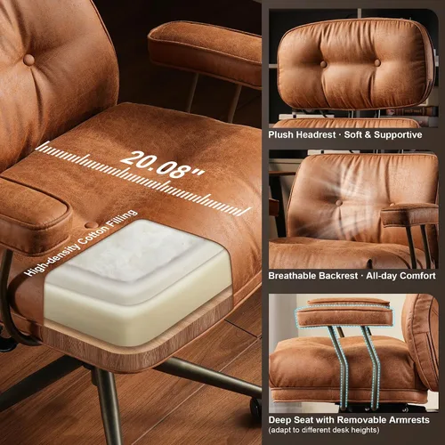Miniatura 3 de Silla ergonómica de escritorio de oficina en casa, silla giratoria de 360° con inclinación y altura ajustable con cojín grueso y reposabrazos
