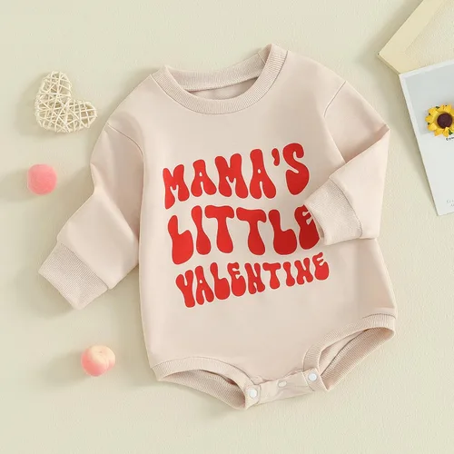 Miniatura 96 de SOLILOQUY Traje de manga larga con cuello redondo para el primer día de San Valentín para bebé niño y niña, mameluco de corazón de amor