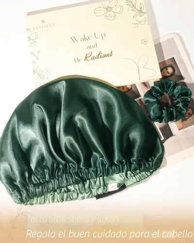 Miniatura 6 de YANIBEST Gorro de satén ajustable de doble capa para dormir, gorro para el cabello para mujeres con cabello rizado natural, color salvia
