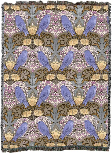 Miniatura 22 de Pure Country Weavers C.F.A. Voysey - Manta azul con diseño de pájaros y bayas, para manualidades y manualidades, manta tejida de algodón, fabricada
