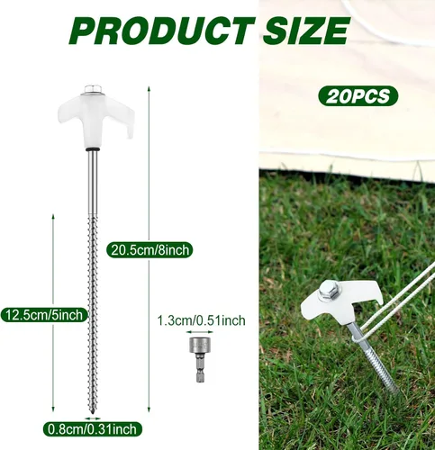 Miniatura 2 de Hicarer 20 estacas de 8 pulgadas para tienda de campaña, estacas de metal de tierra resistentes para inflables con cabezal hexagonal para tienda