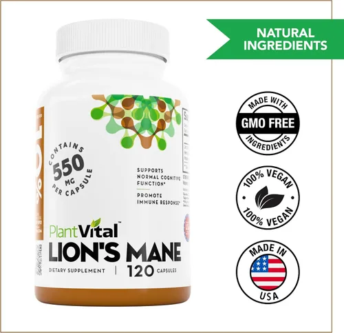 Miniatura 4 de PlantVital Suplemento de melena de león – Cápsulas orgánicas de hongos melena de león – 1100 mg por porción (extracto 10:1) con 40% de polisacáridos