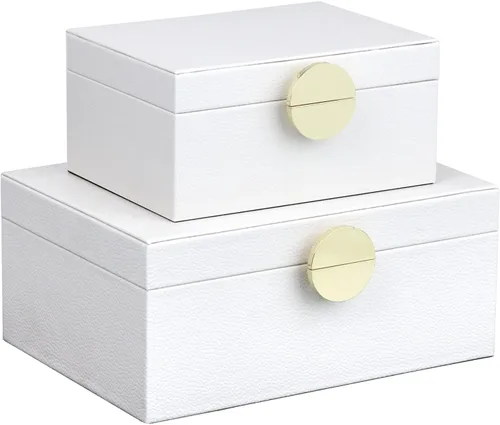 Miniatura 13 de HofferRuffer - Cajas de joyería de piel sintética, juego de 2 piezas de cajas decorativas de almacenamiento con accesorios organizadores y herrajes