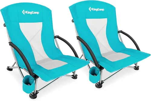 Miniatura 10 de KingCamp Paquete de 2 sillas de playa ligeras y plegables con respaldo alto con soporte para tazas, bolsa de almohada para acampar al aire libre