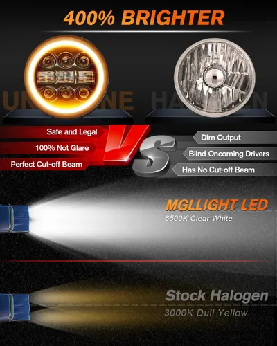 Miniatura 3 de Faro LED de 5-3/4 de 5.75 pulgadas con halo LED blanco ámbar compatible con Challenger Gran Torino Oldsmobile Cutlass Plymouth Fury Muscle Cars
