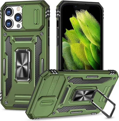Funda para iPhone 13 Pro iPhone 13 Pro con soporte de anillo de soporte, con cubierta para cámara, con función de montaje magnético para automóvil,