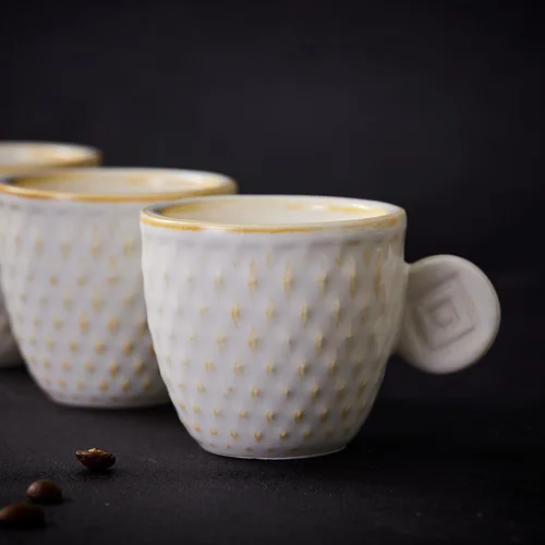 Miniatura 5 de Juego de 6 tazas de café espresso vintage, tazas Demitasse de 3 onzas, tazas de café espresso pequeñas de cerámica en relieve únicas en relieve Crema