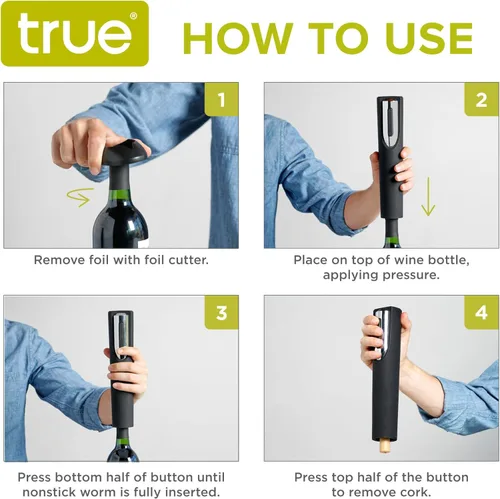 Miniatura 3 de True Vino Drill - Sacacorchos eléctrico con cortador de papel de aluminio, funciona con pilas, abridor de botellas de vino inalámbrico para bar