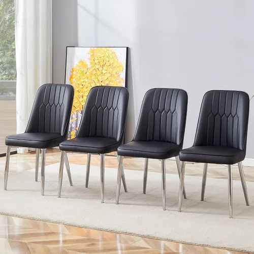 Miniatura 18 de Juego de 2 sillas de comedor, sillas de comedor modernas, equipadas con cojines de respaldo de cuero PU y patas de metal negro, adecuadas