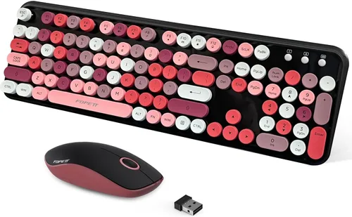 Miniatura 17 de FOPETT - Juego de teclado y mouse inalámbricos de 2.4 GHz con botón de interruptor, teclado de tamaño completo, compatible con V2030 Azul Colorido