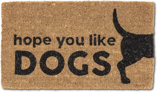 Abbott Collection 35-FWD-AN-2372 - Felpudo gráfico con texto en inglés «Hope You Like Dogs», 18 x 30 pulgadas de largo, color natural/negro |