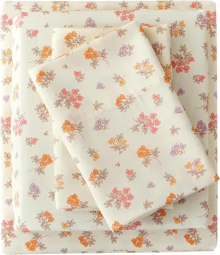 Miniatura 22 de Viviland Juego de sábanas de 3 piezas con estampado botánico de mariposas y flores rosas y moradas, sábanas de microfibra suave y transpirable