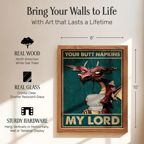 Miniatura 7 de Your Butt Napkins My Lord FRAMED - Decoraciones de dragón - Decoración gótica de baño - Decoración medieval - Divertido arte de pared de baño - Arte