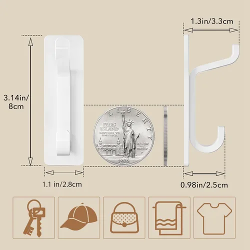 Miniatura 4 de pickpiff Paquete de 12 ganchos de pared para abrigo y toalla: 13LB adhesivo fuerte para colgar puerta, color blanco