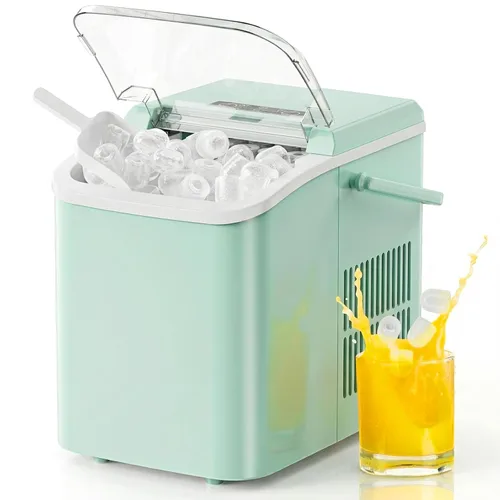 Miniatura 12 de NEWBULIG Encimera para hacer hielo con asa, máquina de hielo portátil, 9 cubos de hielo en 6 minutos, 26 libras en 24 horas, limpieza automática