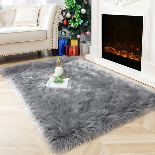 Miniatura 19 de Noahas Alfombra de piel sintética, alfombras esponjosas de lujo para dormitorio, alfombras lavables de 2 x 3 pies, alfombra de piel de oveja