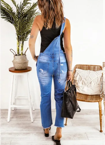 Miniatura 6 de luvamia - Overol de mezclilla ajustable y elástico para mujer, con pechera, jeans, pantalones, jumpsuits