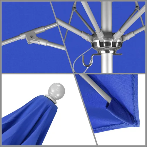 Miniatura 3 de California Umbrella Paraguas redondo de aluminio/fibra de vidrio de 9', empuje abierto, poste de plata, tela azul real de olefina