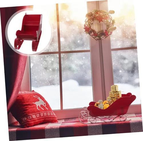 Miniatura 4 de Adorno clásico de trineo de Navidad en miniatura, modelo de trineo, decoración para colgar en el árbol, dije festivo de trineo de Navidad