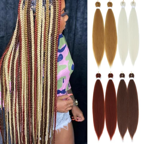 Miniatura 52 de Extensiones de cabello trenzado preestirado colorido, 3 colores, mezcla de cabello trenzado para niñas, 26 pulgadas, 3 paquetes