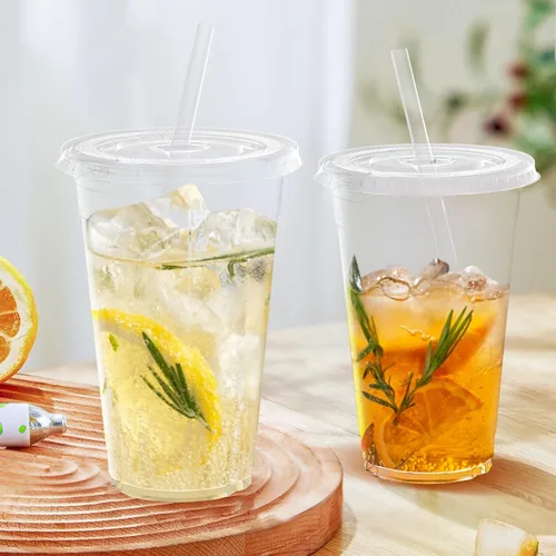 Miniatura 5 de Dealusy Paquete de 100 unidades - Vasos de plástico transparente de 24 onzas con tapas y pajitas, vasos de café helado resistentes y aptos