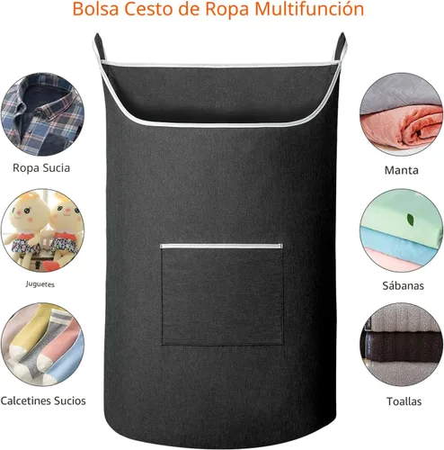 Miniatura 7 de SAVERHO Bolsa Cesta de Ropa Sucia Colgante Negra, Cesta Colgante XL para Puerta con Abertura Grande Bolsa de Almacenamiento de Ropa Sucia