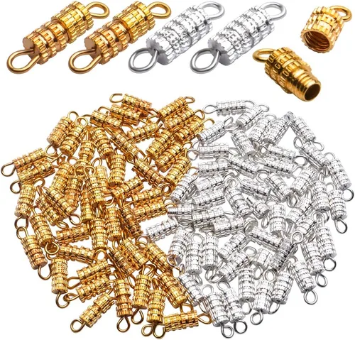 Aylifu Jewelry Screw Clasps,100pcs Barrel Screw Clasp Column Twist Screw Clasps Brass Screw Fastener Clasp Connector with 2 Hole for DIY Bracelet