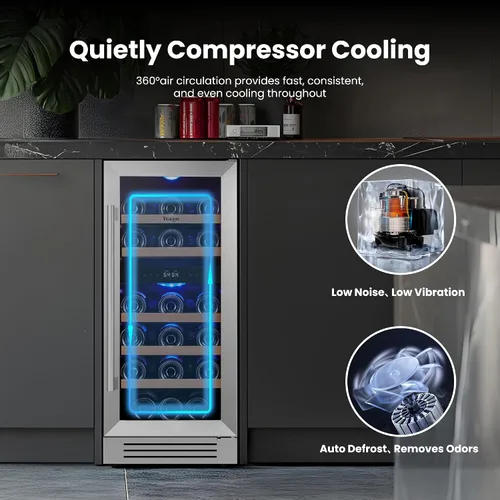 Miniatura 5 de Yeego Refrigerador de Vino - Refrigerador de Vino de Doble Zona de 15 Pulgadas con Capacidad para 28 Botellas, 40-65°F Refrigerador de Vino
