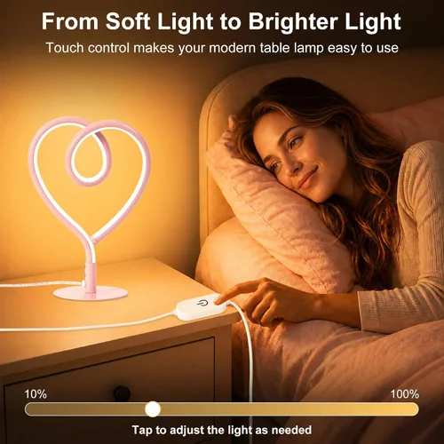 Miniatura 6 de Lámpara de Mesa Rosa, Lámpara de Escritorio Corazón Ajustable Sin Escalas 3CCT 2700K/4000K/6500K con Adaptador USB, Pequeña Lámpara de Noche