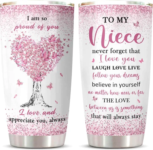 ZANIION Vaso Térmico Regalos Para Mi Sobrina 20oz, Mejor Regalo de Cumpleaños Para Sobrinas de Tía, Divertido Regalo de Navidad Graduación Día de