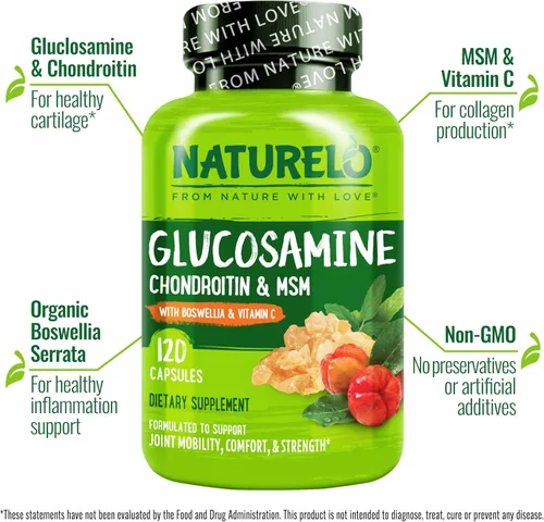Miniatura 2 de NATURELO Glucosamina condroitina MSM con boswellia y vitamina C - Suplemento para comodidad, movilidad y fuerza de las articulaciones, 120 cápsulas