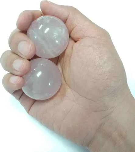 Miniatura 3 de Bolas Baoding de cristal de cuarzo rosa de 1.57 pulgadas, bolas de ejercicio de salud y estrés de cristal rosa para aliviar el estrés, ejercicio