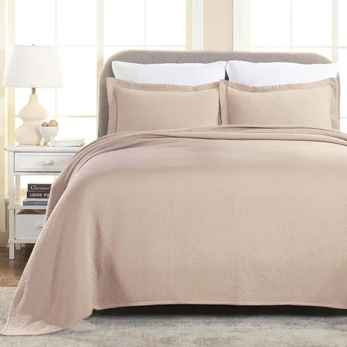 Miniatura 13 de Colcha Superior 100% algodón con diseño de tejido de canasta y fundas de almohada, ropa de cama de alta calidad de algodón matelasse jacquard