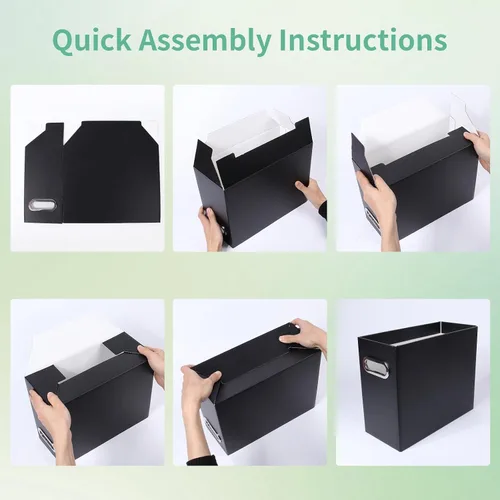 Miniatura 5 de Caja organizadora de archivos plegable con asa, 12.20 x 5.11 x 9.84 pulgadas, organizador de archivos para el hogar u oficina, pequeña caja de Negro