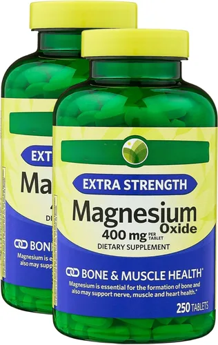 KP+ Spring Valley Óxido de magnesio 400 mg | 250 tabletas | Apoya la salud ósea, nerviosa y muscular | Suplemento de magnesio extra fuerte | Paquete