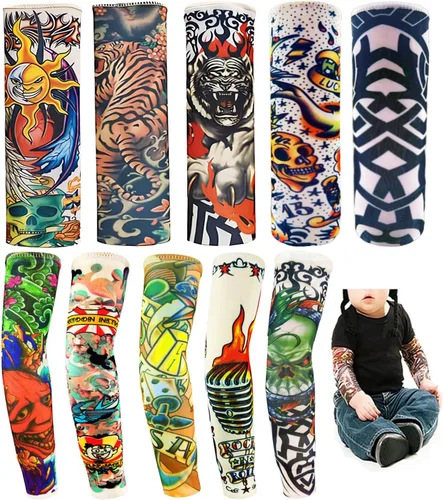 Mangas temporales para tatuajes para niños, 10 fundas de protección solar falsas para niños y niñas