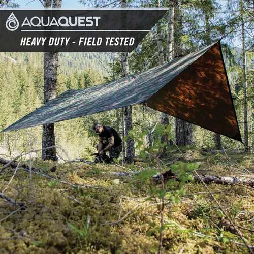 Miniatura 5 de AquaQuest Defender - Lona resistente impermeable (20,000 mm) con costuras selladas para camping, bushcraft y supervivencia Camuflaje del bosque