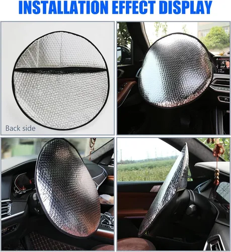 Miniatura 7 de 1 funda de película aluminizada para volante, parasol de tela de poliéster de 18.11 pulgadas, protección solar y escudo térmico, instalación sin