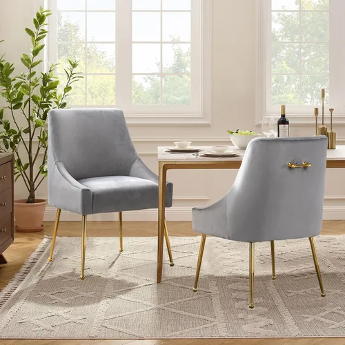 Miniatura 12 de Juego de 2 sillas de comedor de terciopelo, sillas de comedor tapizadas con patas de metal dorado pulido, sillas auxiliares de cocina de granja, Azul